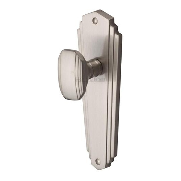 CHA1910-SN  Long Plate Latch  Satin Nickel  Heritage Brass Charlston Mortice Knobs On Backplates