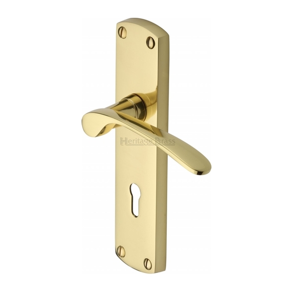 DIP7800-PB • Standard Lock [57mm] • Polished Brass • Heritage Brass Diplomat Levers On Backplates