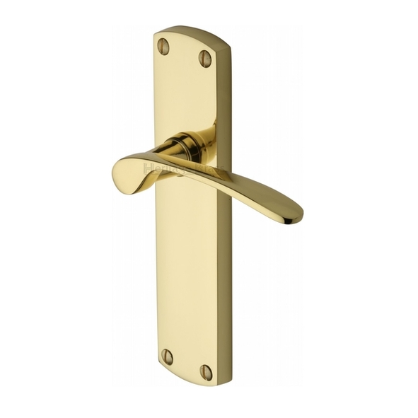 DIP7810-PB  Long Plate Latch  Polished Brass  Heritage Brass Diplomat Levers On Backplates