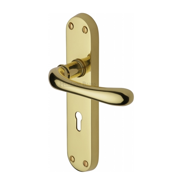 LUN5300-PB • Standard Lock [57mm] • Polished Brass • Heritage Brass Luna Levers On Backplates
