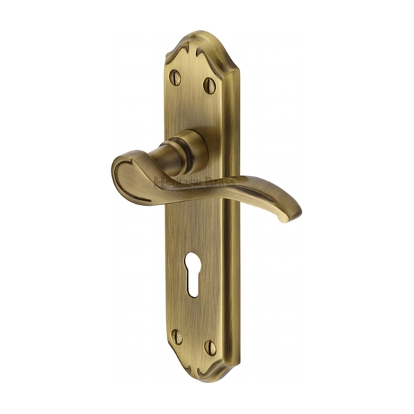 MM624-AT • Standard Lock [57mm] • Antique Brass • Heritage Brass Verona Levers On Backplates