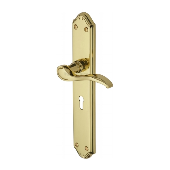MM824-PB  Standard Lock [57mm]  Polished Brass  Heritage Brass Verona Levers On Long Backplates