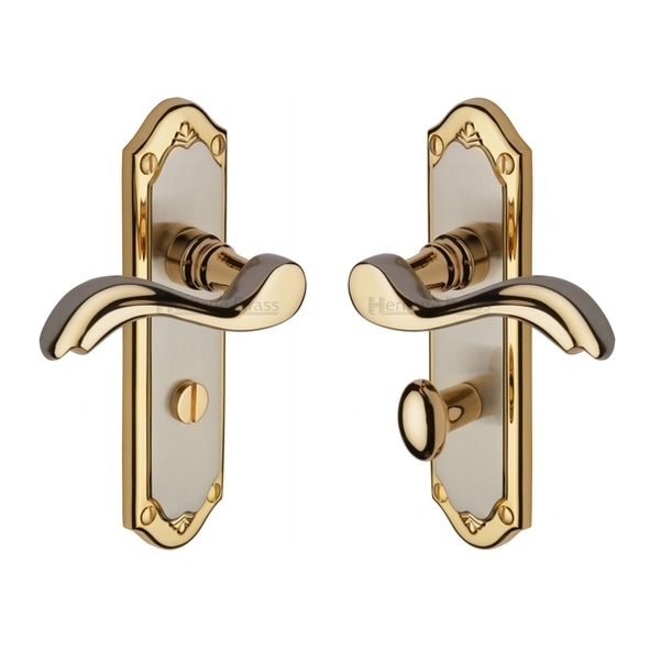 MM993-JP  Bathroom [57mm]  Satin Nickel / Gold  Heritage Brass Lisboa Levers On Backplates