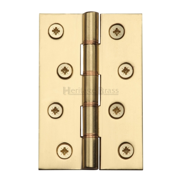 PR88-405-PB • 100 x 068 x 3.0mm • Polished Brass [45kg] • Phospher Bronze Washered Square Corner Brass Butt Hinges