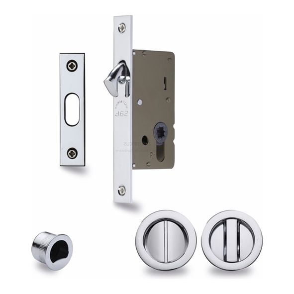 RD2308-40-PC  For 35 to 52mm Door  Polished Chrome  Heritage Brass Sliding Bathroom Lock Set With Round Fittings