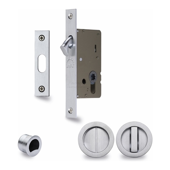 RD2308-40-SC  For 35 to 52mm Door  Satin Chrome  Heritage Brass Sliding Bathroom Lock Set With Round Fittings