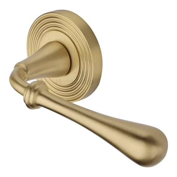 RR7156-SB  Satin Brass  Heritage Brass Roma Reeded Lever Furniture on Round Rose
