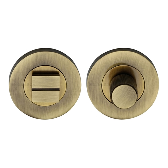 RS2030K-AT • Antique Brass • Heritage Brass Slim Round Knurled Bathroom Turn With Release
