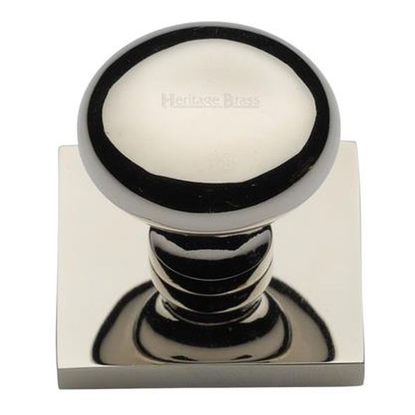 SQ113-PNF • 32 x 38 x 33mm • Polished Nickel • Victorian Round Cabinet Knob On Square Backplate