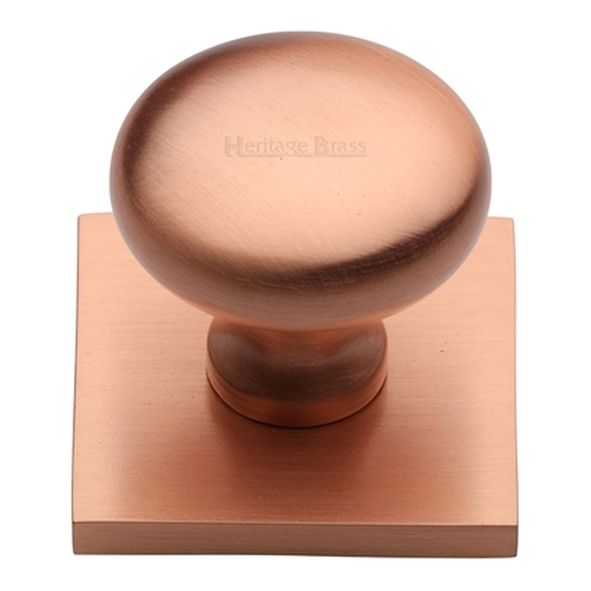 SQ113-SRG • 32 x 38 x 33mm • Satin Rose Gold • Victorian Round Cabinet Knob On Square Backplate