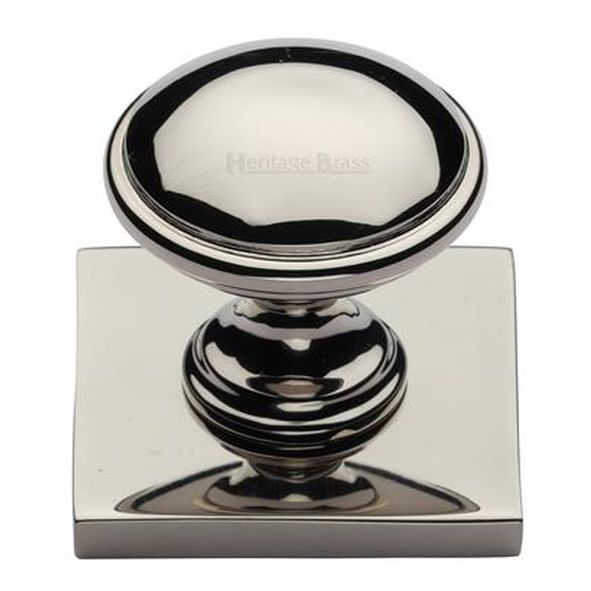 SQ3950-PNF  32 x 38 x 34mm  Polished Nickel  Heritage Brass Domed Cabinet Knob On Square Backplate