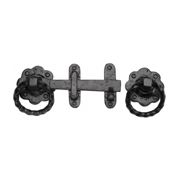 TC543  172mm Latch  Antique Black Iron  Heritage Brass Twisted Ring Gate Catch