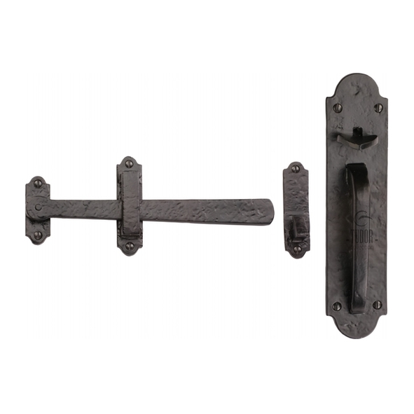 TC569  170mm Latch  Antique Black Iron  Heritage Brass Gate Catch On Plate