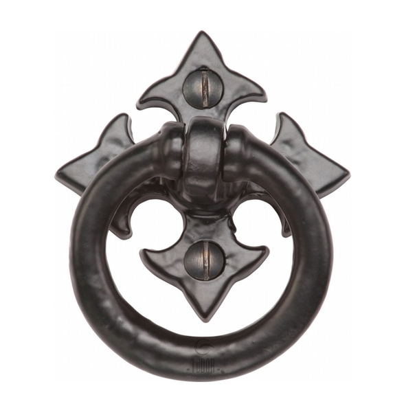 TC626  65 x 61mm [65mm ]  Antique Black Iron  Heritage Brass Fleur De Lys Ring Cabinet Pull Handle