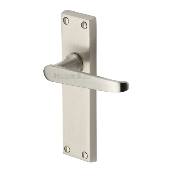 V3913-SN • Long Plate Latch • Satin Nickel • Heritage Brass Victoria Levers On Backplates