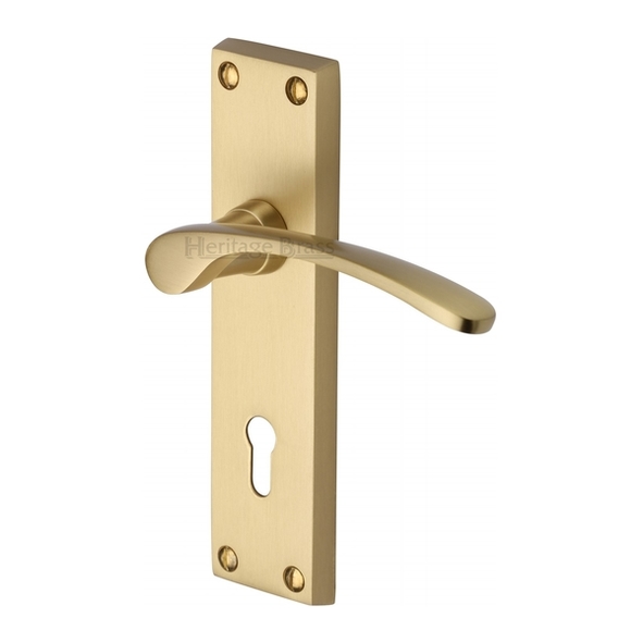 V4130-SB  Standard Lock [57mm]  Satin Brass  Heritage Brass Sophia Levers On Backplates