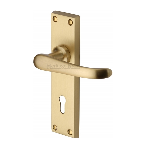 V700-SB • Standard Lock [57mm] • Satin Brass • Heritage Brass Windsor Levers On Backplates
