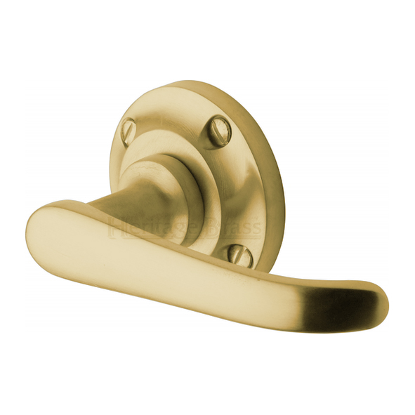 V720-SB  Satin Brass  Heritage Brass Windsor Levers On Traditional Round Roses