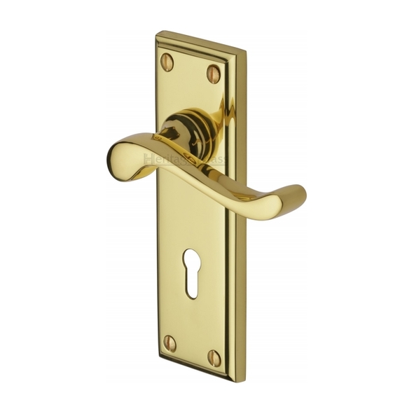W3200-PB • Standard Lock [57mm] • Polished Brass • Heritage Brass Edwardian Levers On Backplates