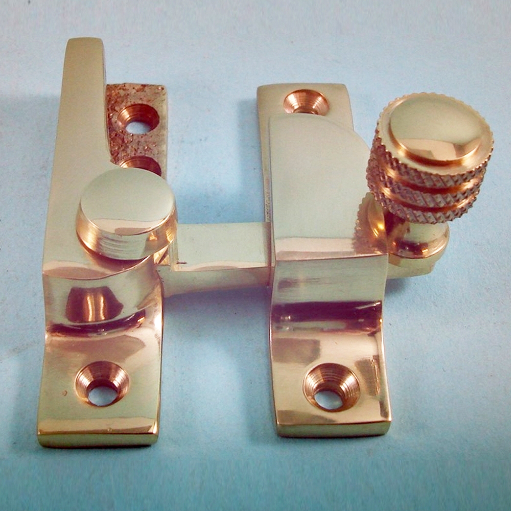 THD078N/PB  Non-Locking  Polished Brass  Narrow Straight Arm Knurled Knob Sash Fastener