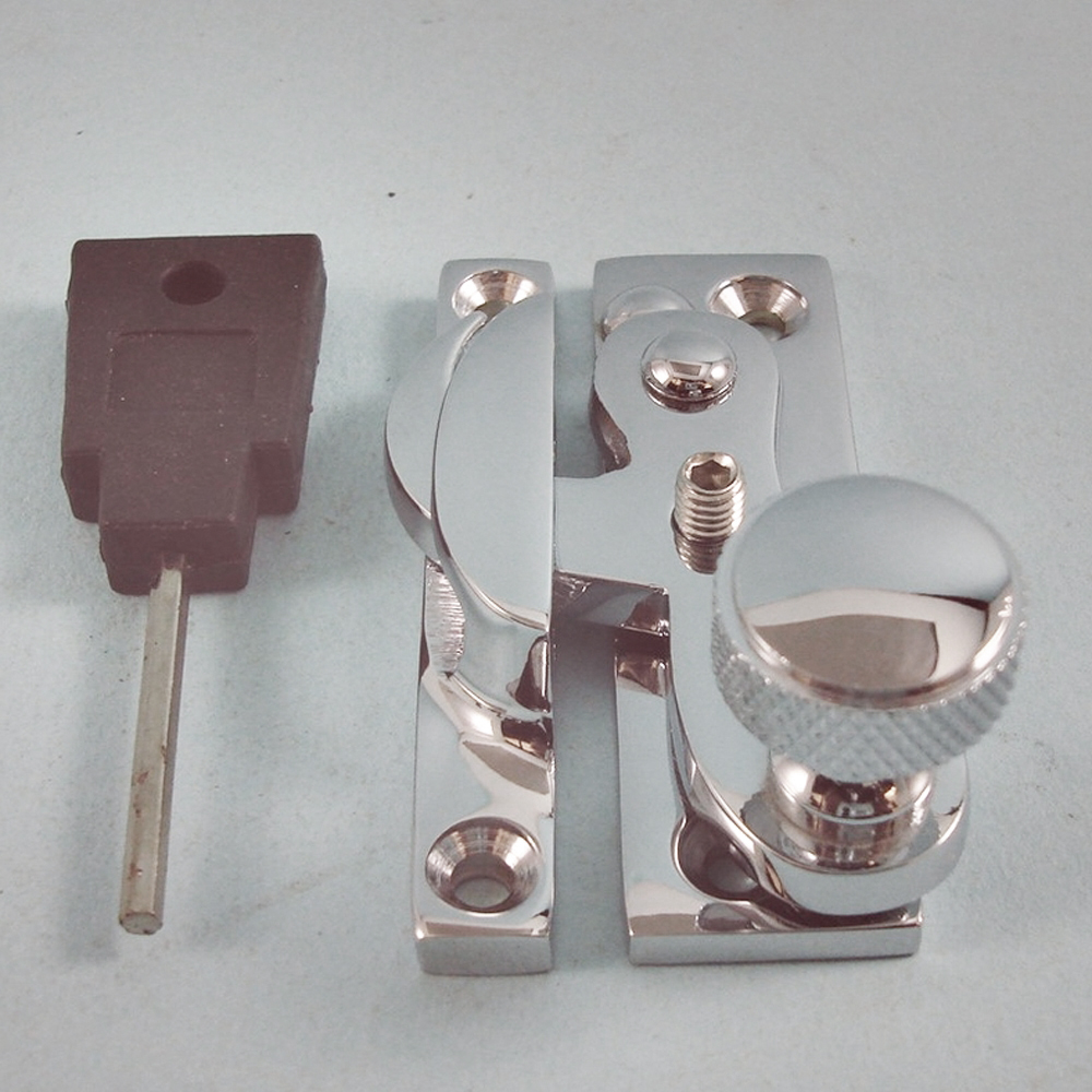 THD079L/CP  Locking  Polished Chrome  Clo Knurled Knob Sash Fastener