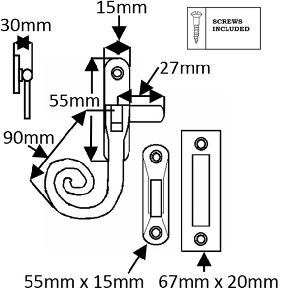 THD086/CP • Polished Chrome • Curly Tail Casement Fastener