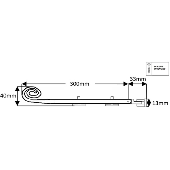 THD089/SNP • 300mm • Satin Nickel • Curly Tail End Casement Stay