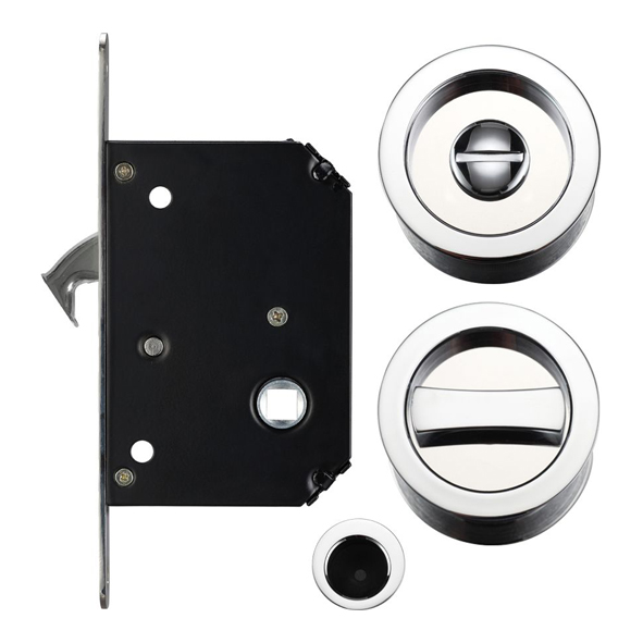 FB81CP • For 35 to 45mm Door • Polished Chrome • Fulton & Bray Sliding Bathroom Lock Set With Round Fittings
