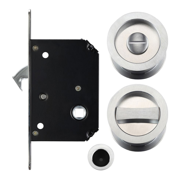 FB81SC • For 35 to 45mm Door • Satin Chrome • Fulton & Bray Sliding Bathroom Lock Set With Round Fittings