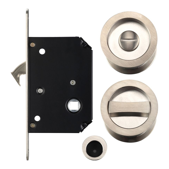 FB81SN  For 35 to 45mm Door  Satin Nickel  Fulton & Bray Sliding Bathroom Lock Set With Round Fittings