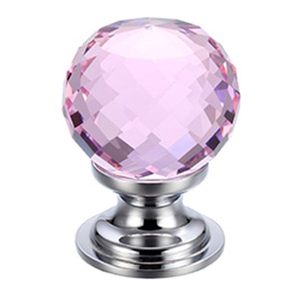 FCH03BCPP • 30mm • Polished Chrome / Pink • Fulton & Bray Facetted Cabinet Knob