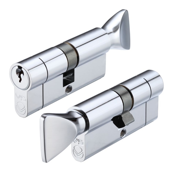 V5EP100CTPCE • K 50mm / T 50mm • Polished Chrome • Veir 5 Pin Euro Cylinder With Turn