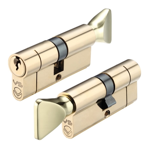 V5EP60CTPBE  K 30mm / T 30mm  Polished Brass  Veir 5 Pin Euro Cylinder With Turn