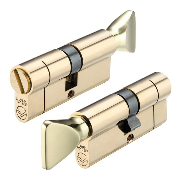 V5EP70CBLPB  R 35mm / T 35mm  Polished Brass  Veir Euro Privacy Cylinder With Thumbturn