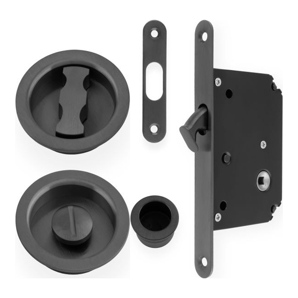 AW110RDBZPVD • For 35 to 45mm Door • Dark Bronze • Alexander & Wilks Sliding Bathroom Door Lock Set With Round Fittings