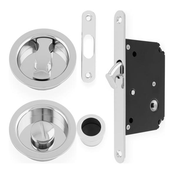 AW110RPC • For 35 to 45mm Door • Polished Chrome • Alexander & Wilks Sliding Bathroom Door Lock Set With Round Fittings