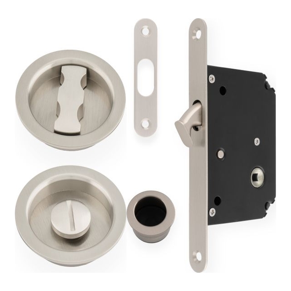 AW110RSN • For 35 to 45mm Door • Satin Nickel • Alexander & Wilks Sliding Bathroom Door Lock Set With Round Fittings