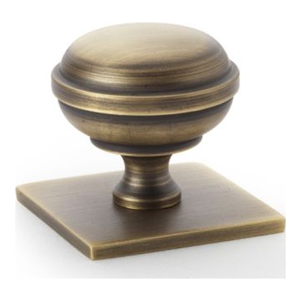 AW826-34-AB • 34mm • Antique Brass • Alexander & Wilks Quantock Cabinet Knob on Square Backplate