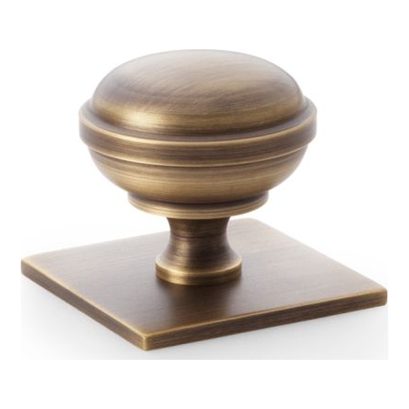 AW826-38-AB • 38mm • Antique Brass • Alexander & Wilks Quantock Cabinet Knob on Square Backplate